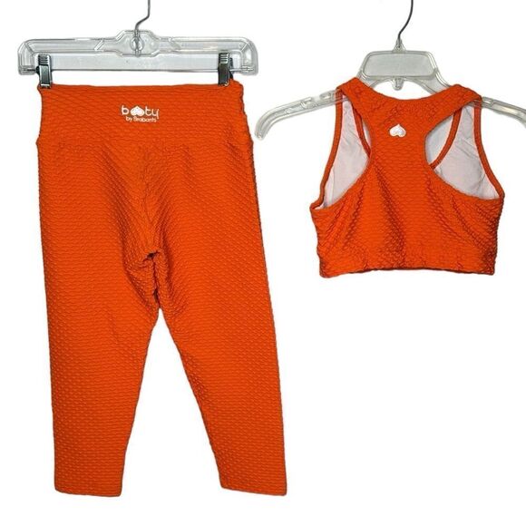 Booty By Brabants Croco Skin Orange Cropped Leggings and Sports Bra Set. One Sz. - Picture 2 of 11